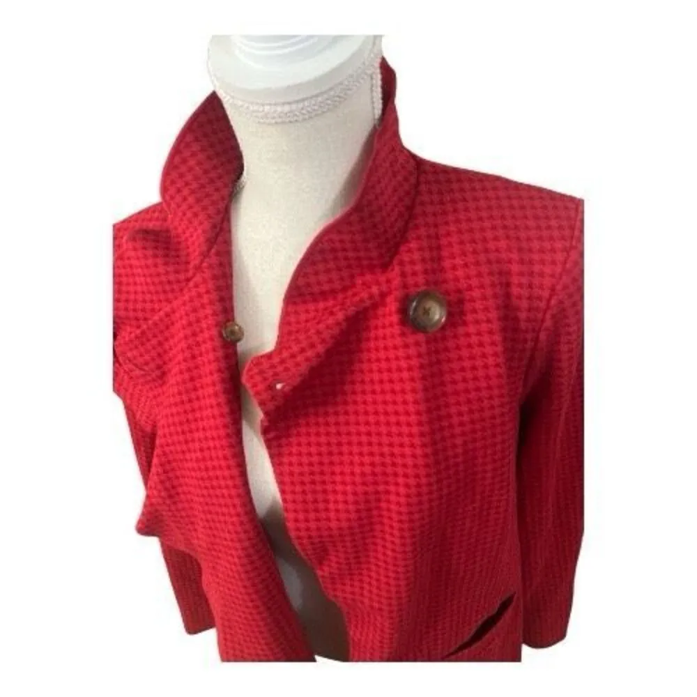 Cabi Celebration Women Jacket Coat Size S Red Houndstooth Ruffle Button Front - Image 6