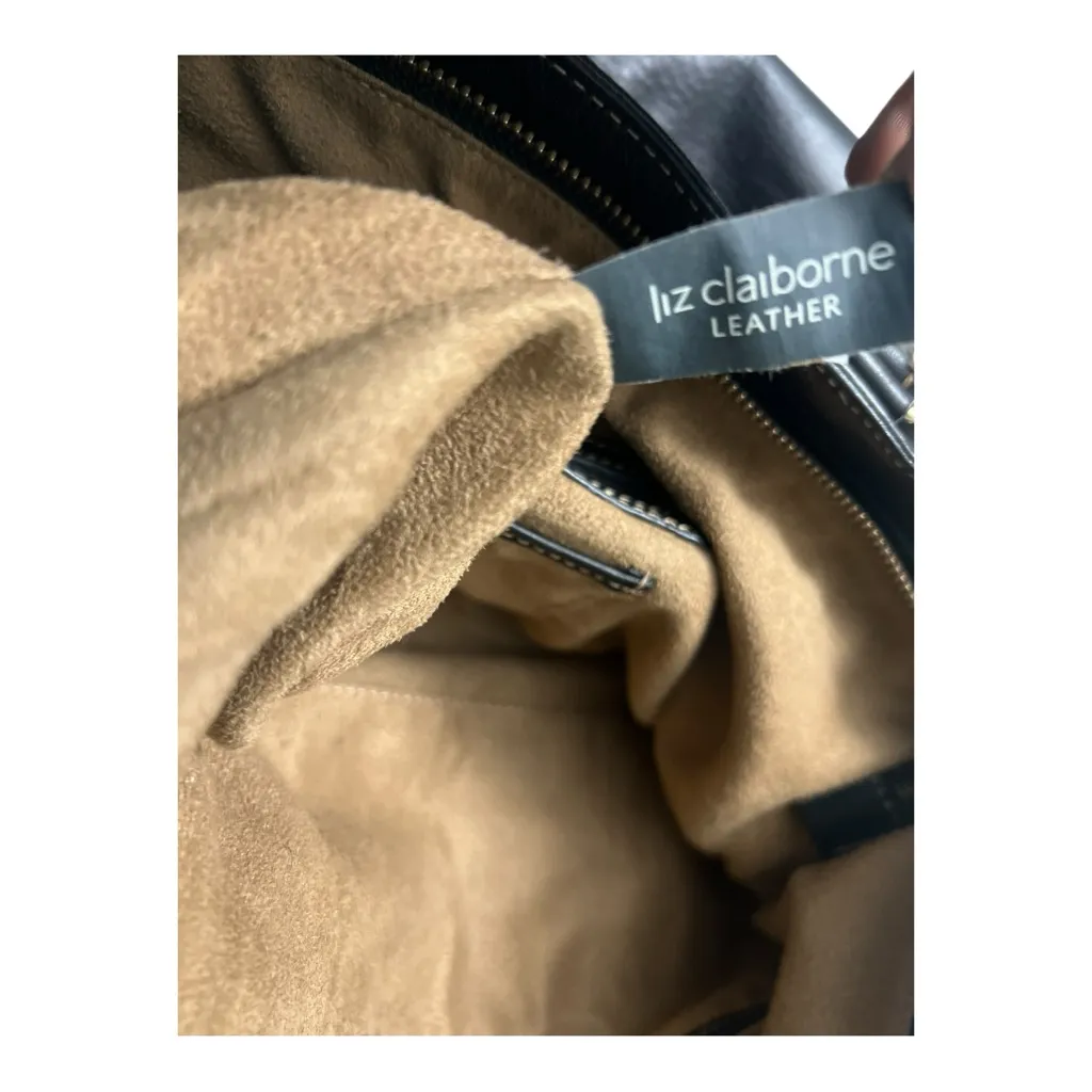 Liz Claiborne Black Genuine Leather Tote with Zipper Accents - Image 7