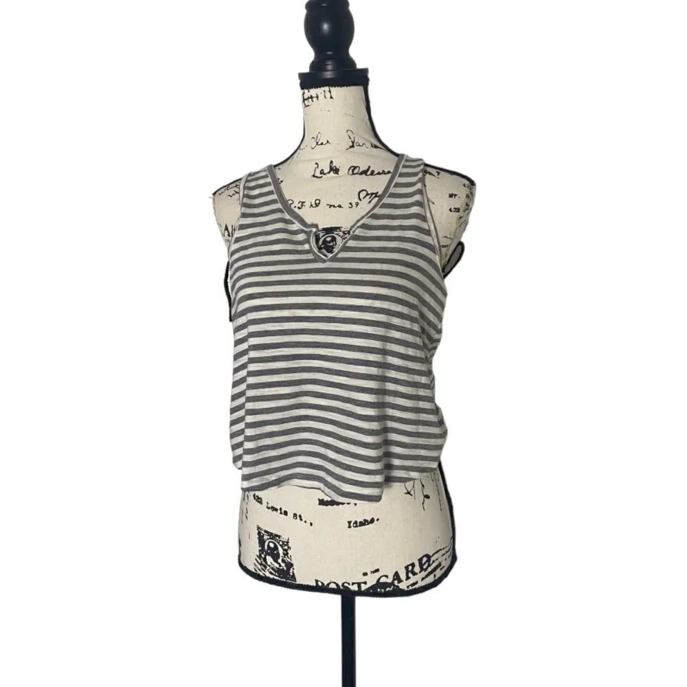 Aerie Gray & White Striped Racerback Crop Tank Top Size S Loose Fit - Image 3