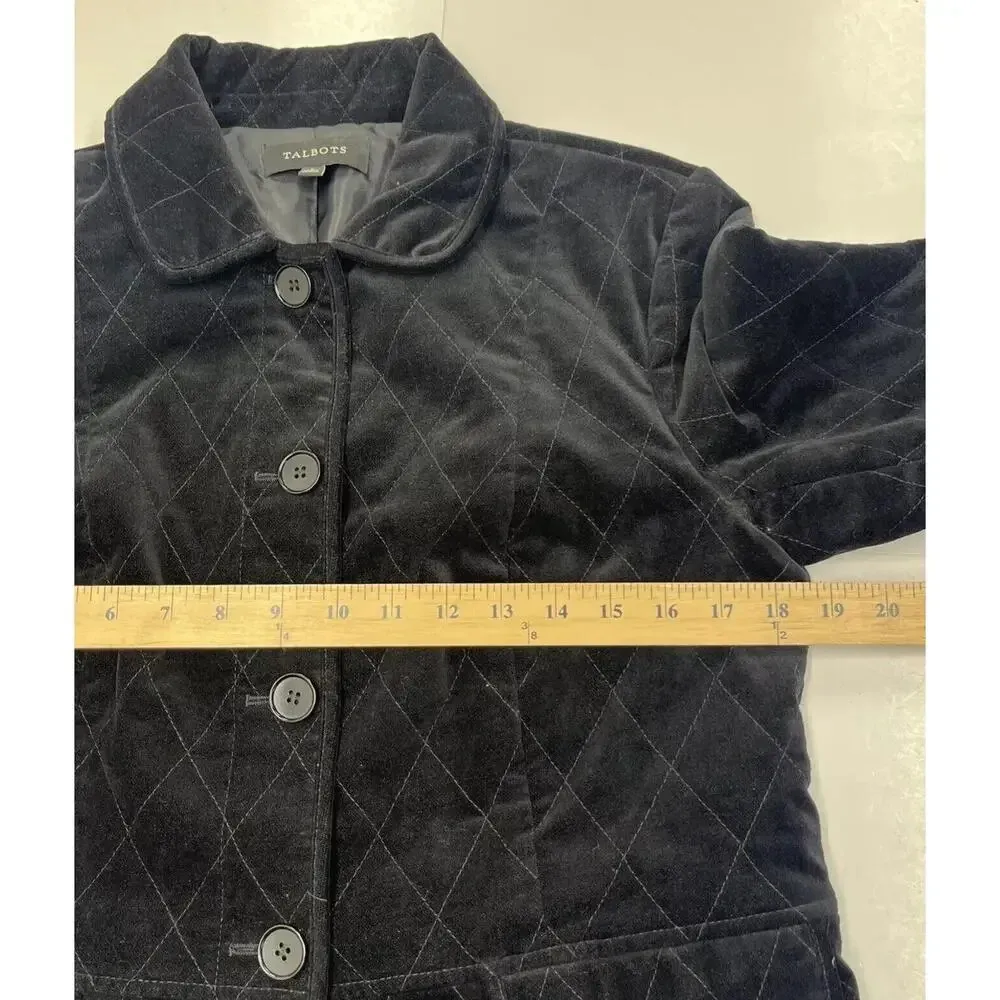 TALBOTS WOMEN'S BLACK VELOUR QUILTED BUTTON-DOWN JACKET SZ 8 Classic Preppy - Image 10