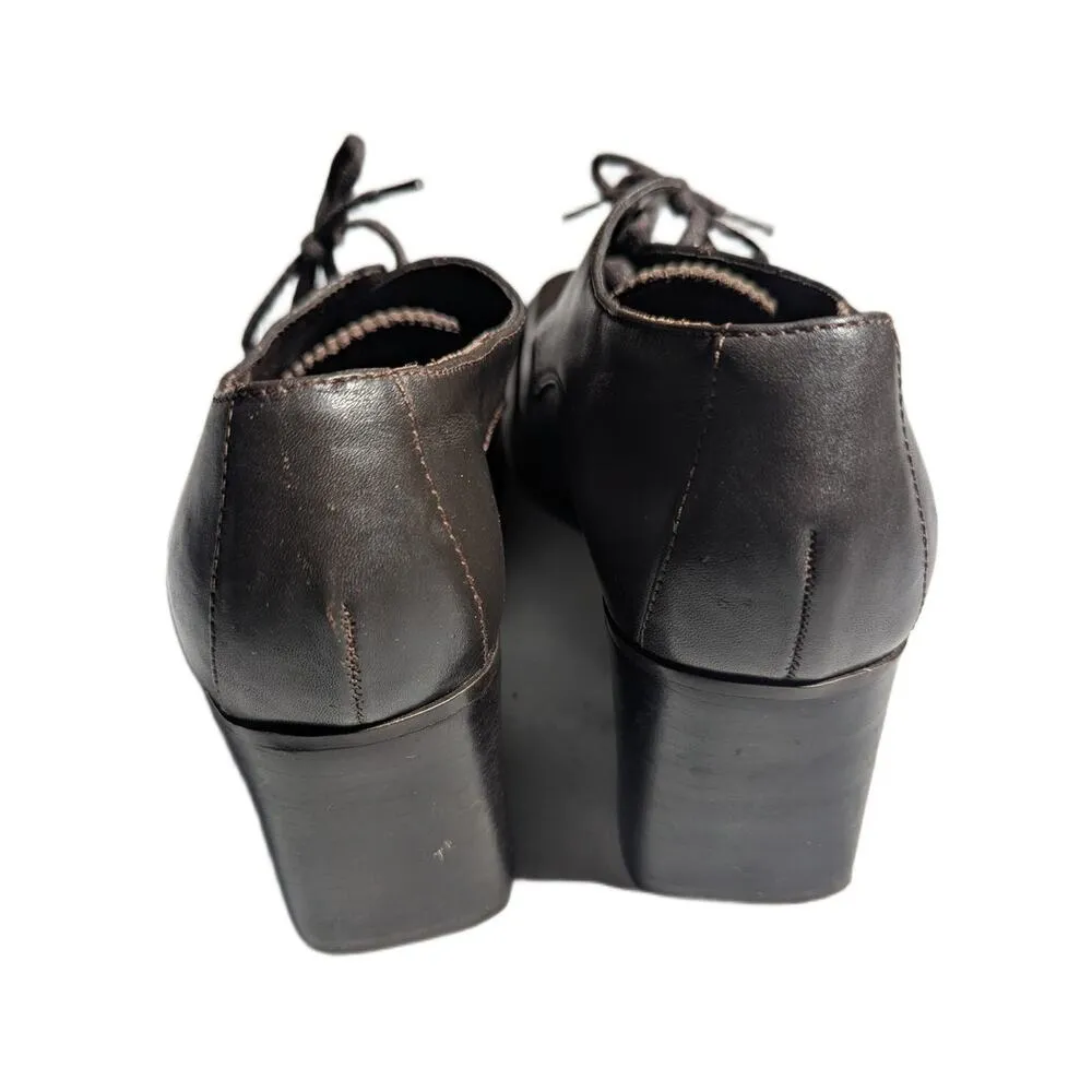 Vtg 1990s Bakers Dark Brown Leather Square Toe Block Heel Lace Up Oxfords Sz 7 - Image 4