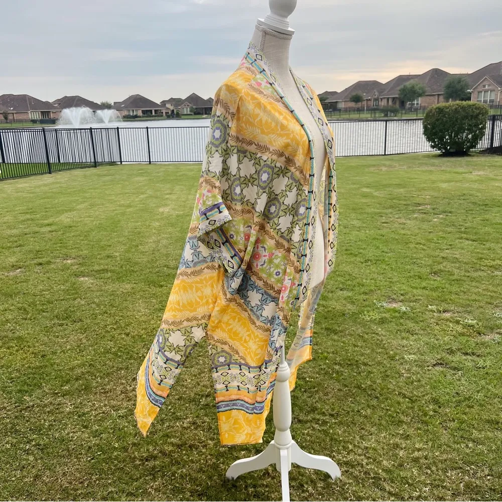 Umgee Yellow Multicolor Floral Print Open Kimono - Image 3