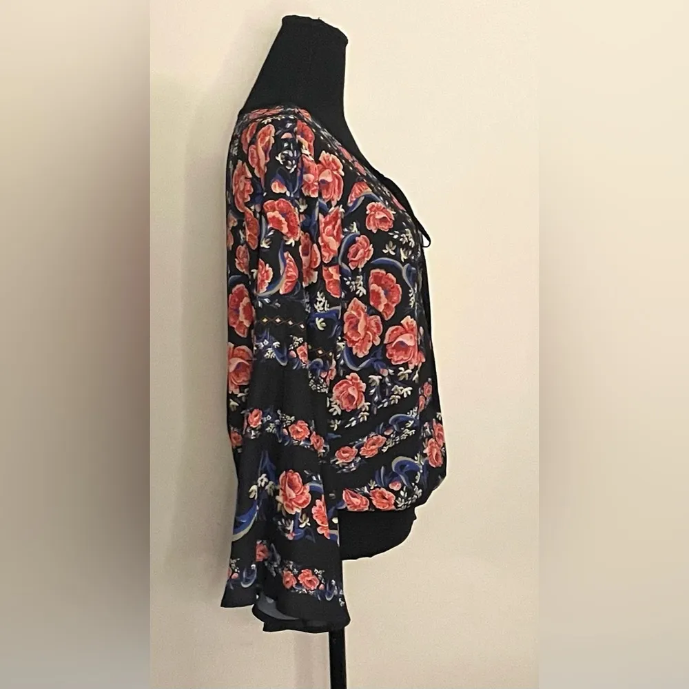 Fab’rik- black with pink flowers long sleeve‎ floral shirt Size L - Image 2