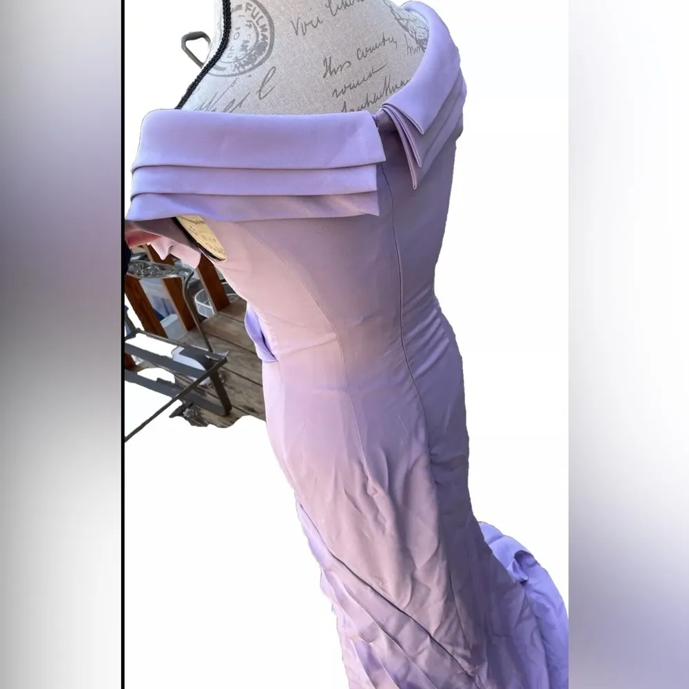 Celebrity Lavender Lilac Formal Off Shoulder Pleated Gown Sz. 8-10 Unaltered NWT - Image 3