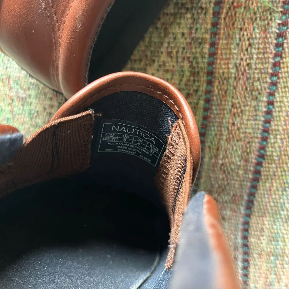 Nautica Brown Leather Loafers Sleek Slip-On Flats SZ 5 Boat Chunky Formal - Image 9