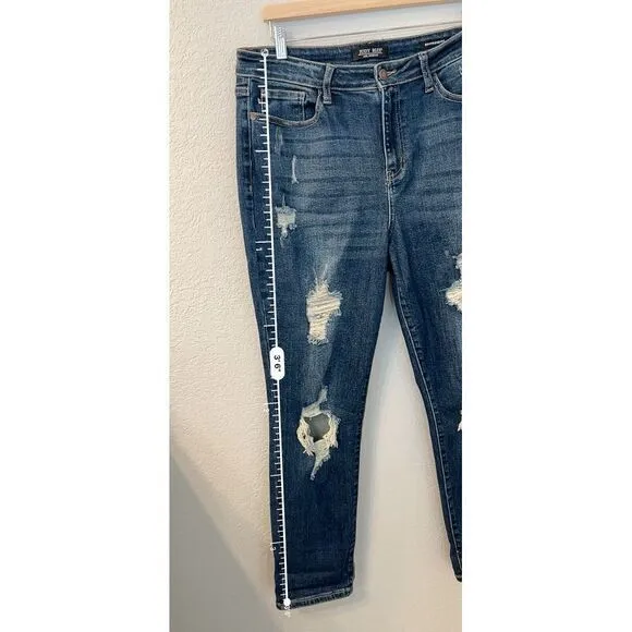 JUDY BLUE Jean 15/32 Denim Boyfriend Fit‎ Distressed Straight Leg - Image 4