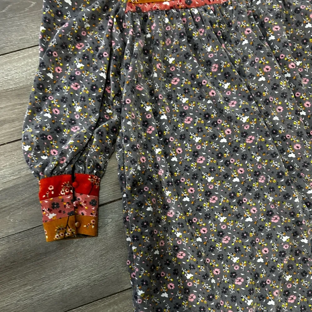 Celiab Blue Corduroy Floral Papyrus Peasant Midi Dress Size XS Boho - Image 9