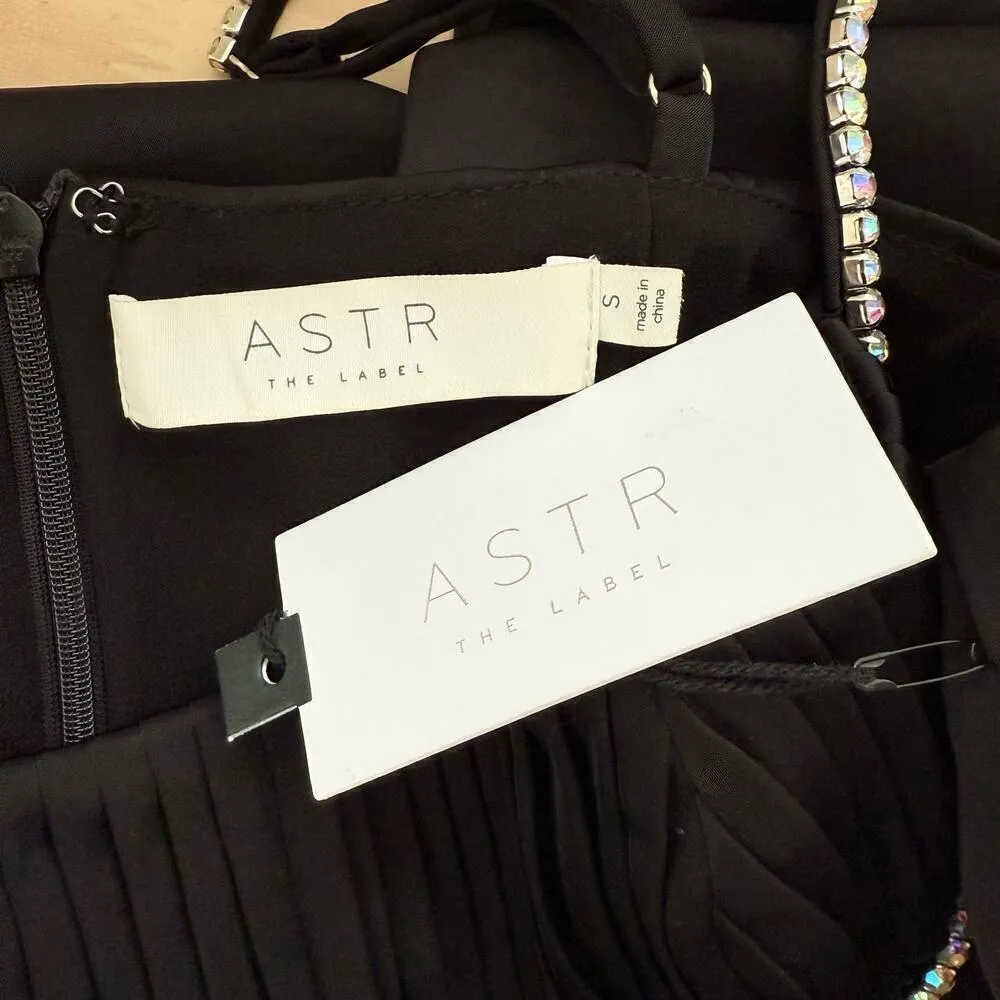 NWT ASTR The Label‎ Mina Satin Rhinestone Trim Mini Dress in Black, Size Small - Image 4
