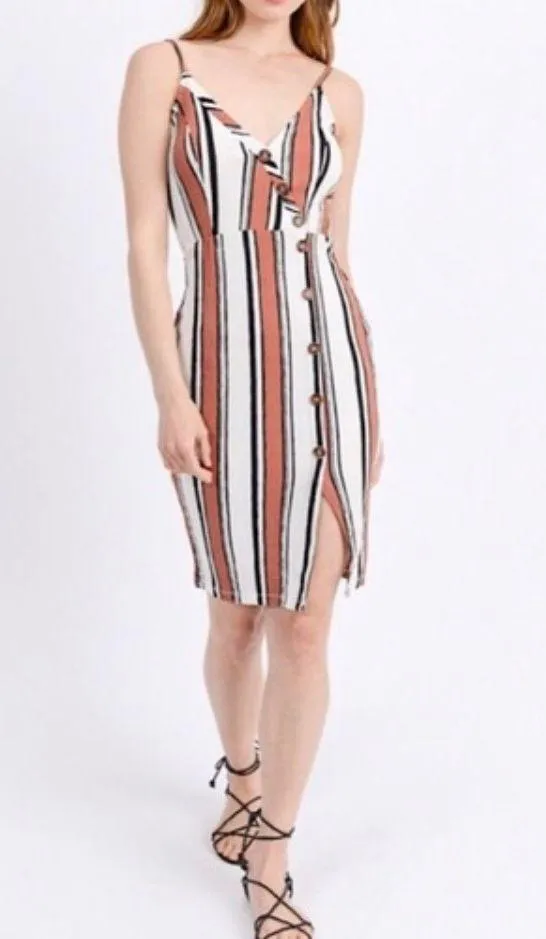 Buttons Midi Stripped Dress With - Image 9