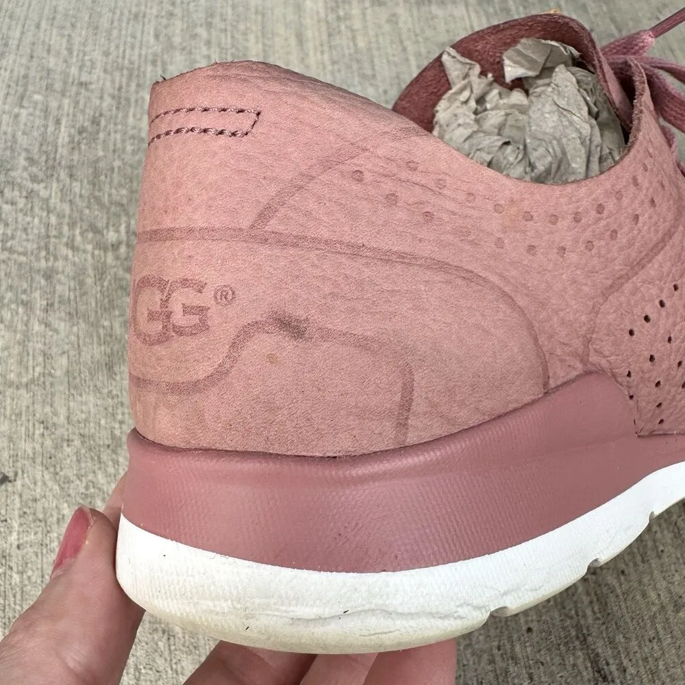 UGG Womens Tye Casual Leather Sneakers Size US 12 Pink Perforated Nubuck Shoes - Image 10