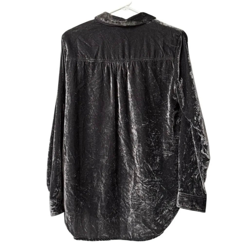 Pilcro Anthropologie Top Women Size XS Velour Button Gray Shirt Whimsy Goth City - Image 2