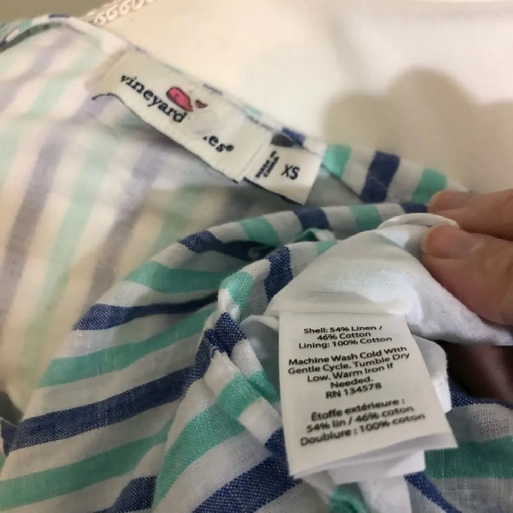 Hope Bay Romper Linen Mint Seafoam Capri Blue Stripe Sleeveless - Image 3