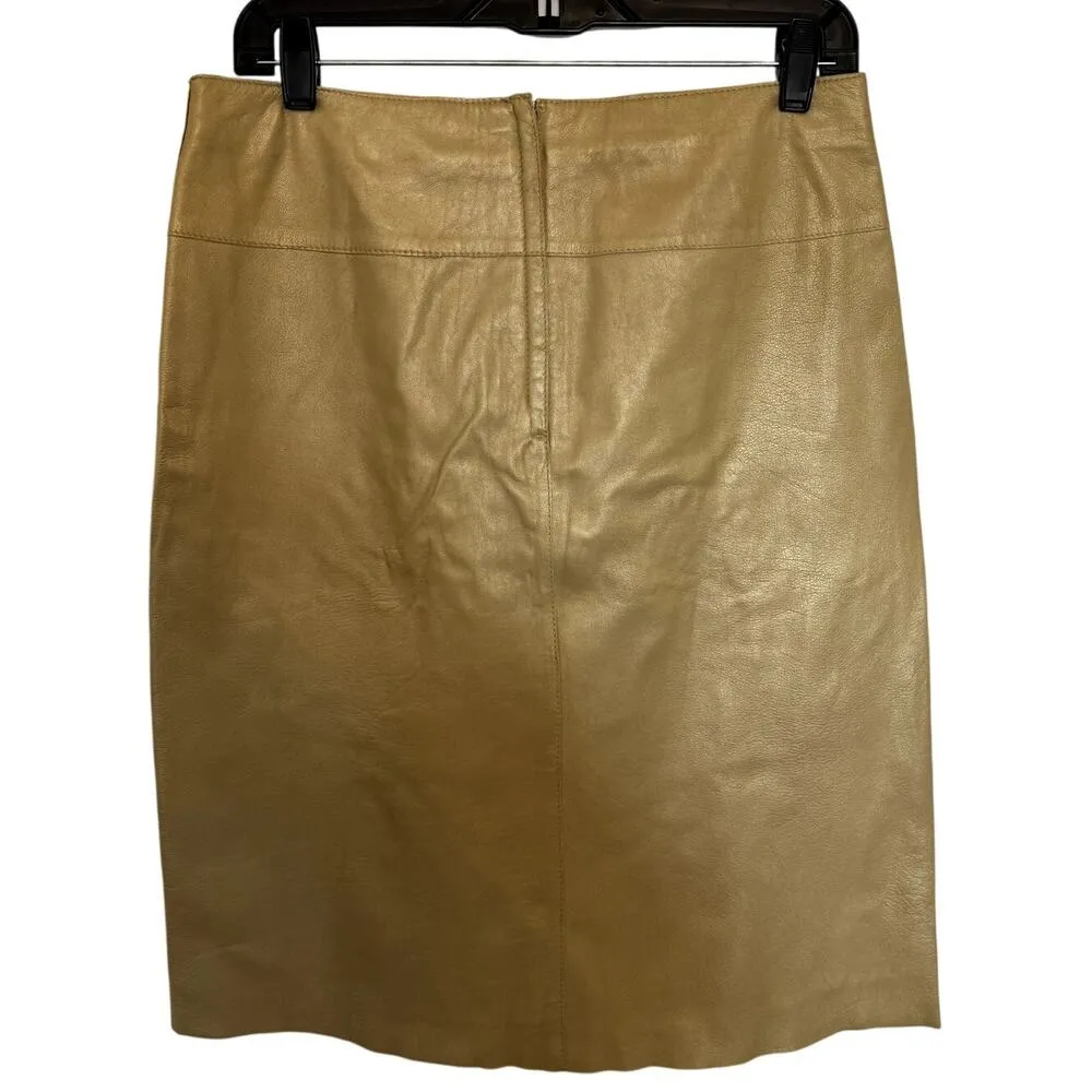 Vintage Y2K Leather Gold Yellow BEBE Knee-Length Skirt Size 8 - Image 5