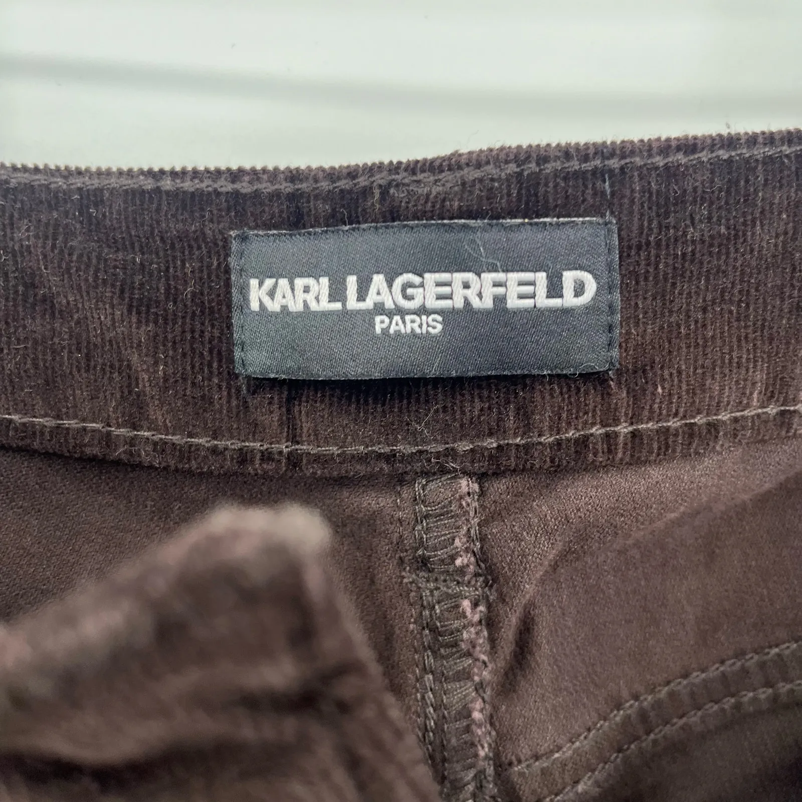 Karl Lagerfeld Corduroy Pants Sz 10 Chocolate Preppy Old Money Fall Heritage Brown - Image 9