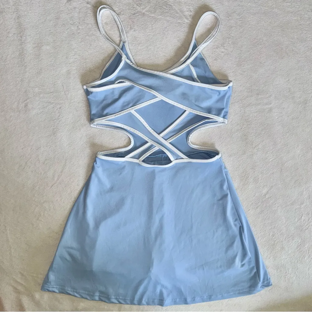 NWOT Women’s Shein Light Blue Criss Cross Athletic Romper Dress size Small - Image 6