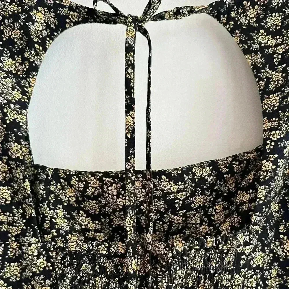 Levi's The Statement Top Slim Fit, Floral Print Puff Sleeve Top,Black/Yellow, M - Image 14