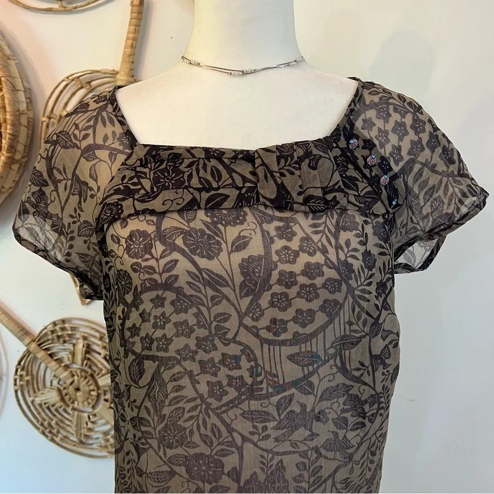 Anthropologie Edmé & Esyllte Floral Blouse Romanticcore Style 28275215 Size 0 Brown - Image 5