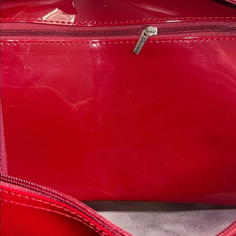 Glossy Red Tote Bag with Gold Lettering the perfect traveling bag - Image 6