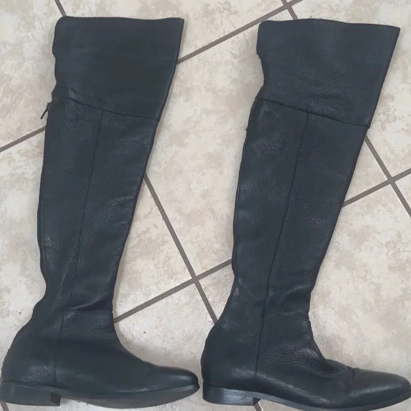 Leather Black Over-the-Knee Boots Seychelles free people 6 boho casual fall $150 - Image 6