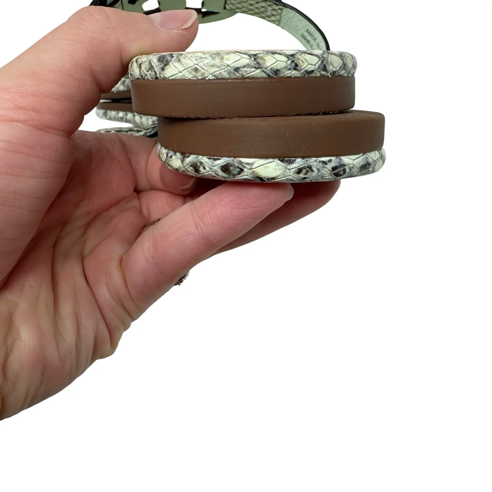 TORY BURCH Mint Green Reptile Snake Gold Metallic Metal Miller Sandals Size 7.5 - Image 6