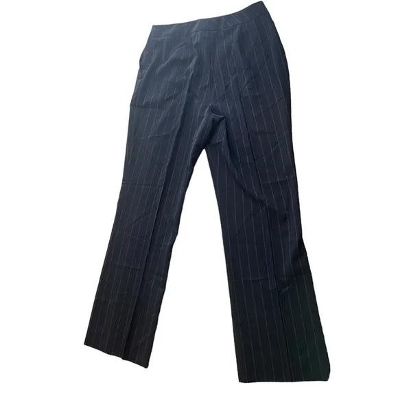 Akris Women's Size 8 Relaxed Fit‎ Dress Pants Dark Blue Pinstripe Wool Academia - Image 8