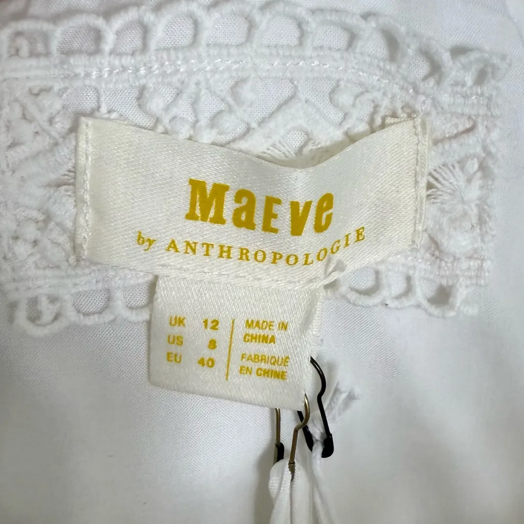 NWT Anthropologie Maeve Tiered Strapless Tulle Pearl Belted Mini Dress White 8 - Image 7