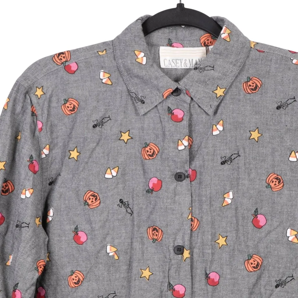 Casey & Max Halloween Button Up Shirt M Womens Gray Pumpkin Candy Corn Skeleton Size M - Image 2