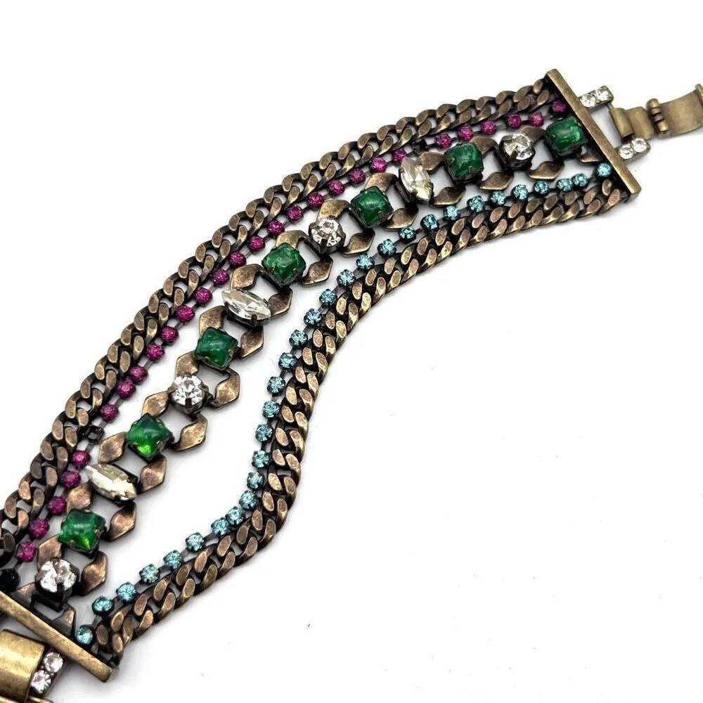 Stella & Dot Women's Triple Chain Rhinestones Bracelet emerald stunning cocktail - Image 2