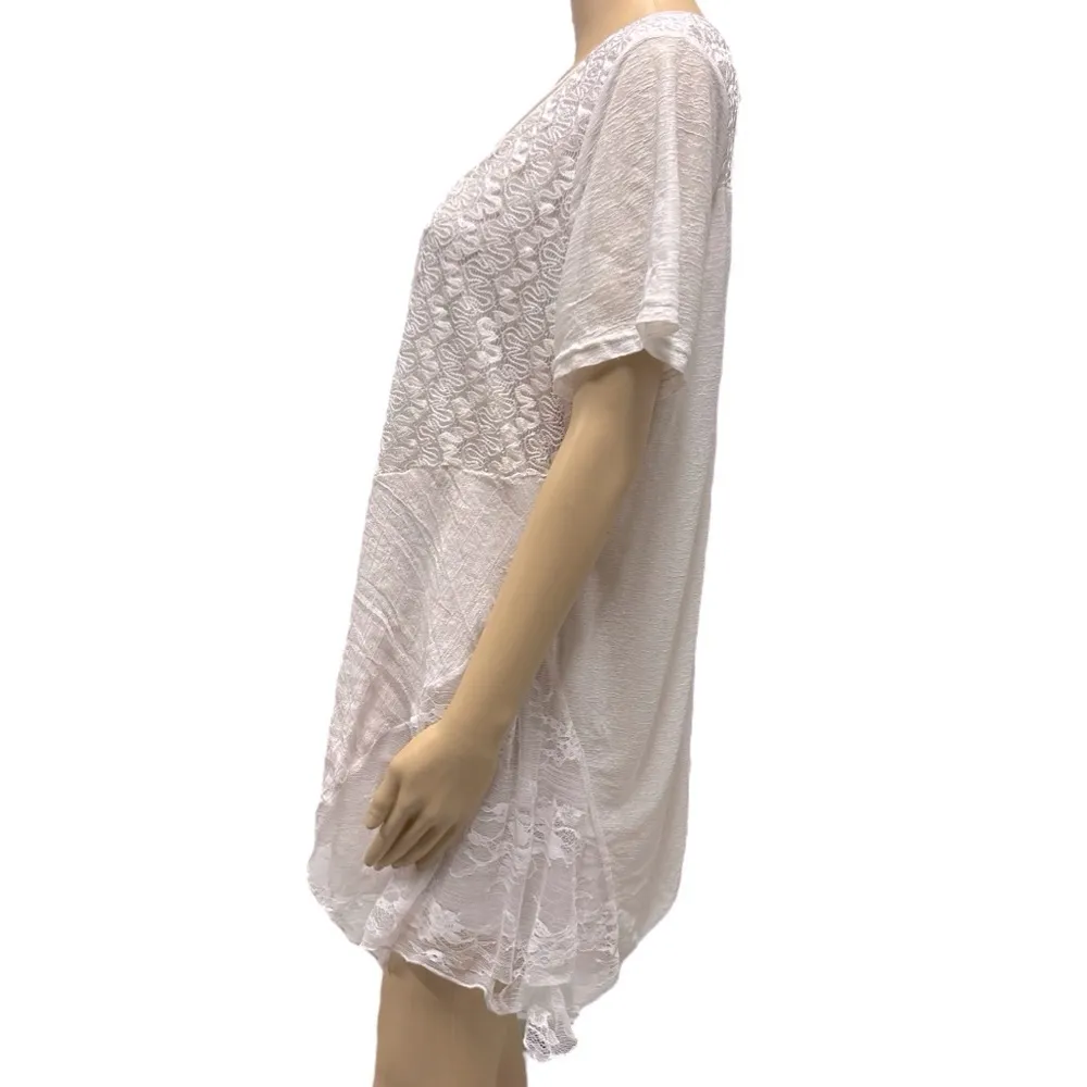 Simply Couture Pale Pink Short Sleeve Lace Ruffle Sheer Overlay Top Plus Size 2X - Image 3