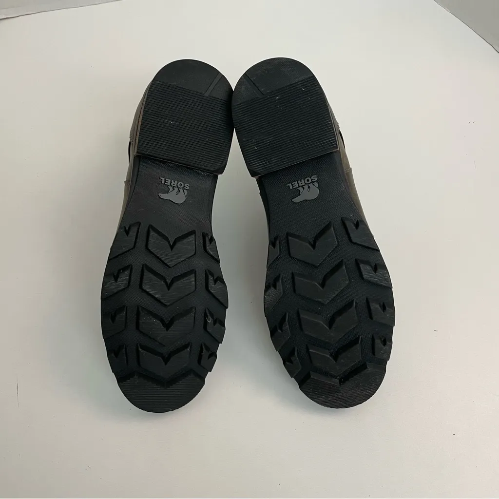 Sorel Boots Emelie Chelsea Leather Ankle Waterproof Lugged Soles Olive Green - Image 12