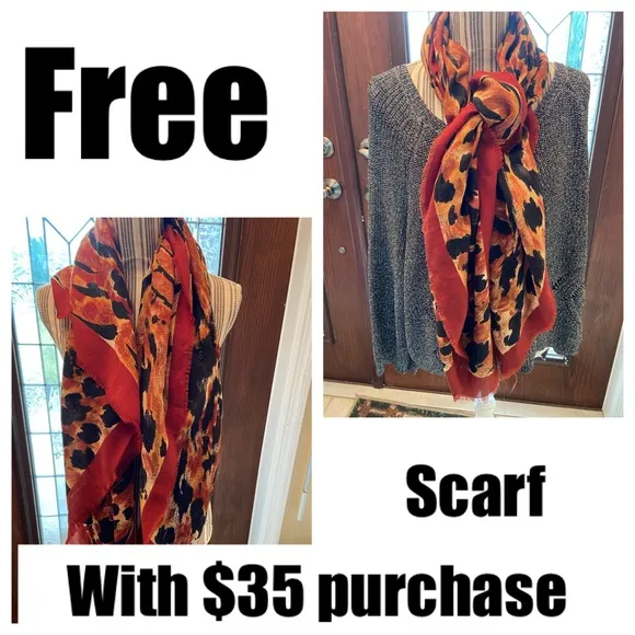 Scarf burnt orange & black made in Italy FREE with any $35 purchase - Image 2