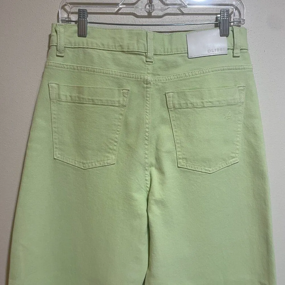 DL1961 Size 28 Hepburn Wide Leg High Rise Vintage Jean Limeade Green Neon 80s - Image 8