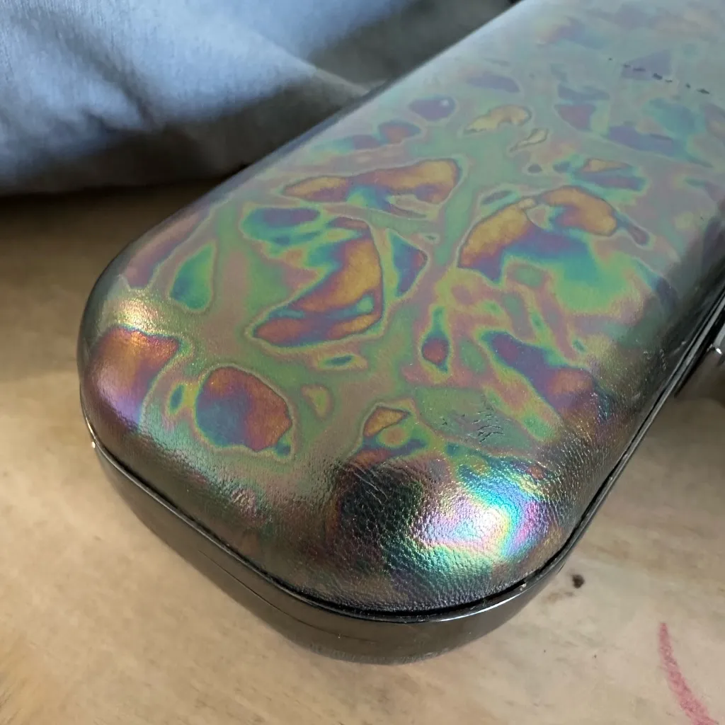 $3200 ALEXANDER MCQUEEN Metallic Oil Slick Leather Knuckle Ring Duster Clutch - Image 13