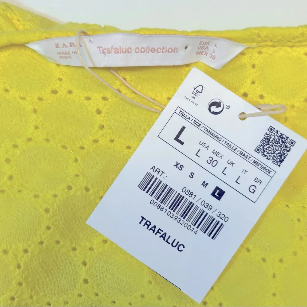 Zara Yellow Eyelet Ruffle One Shoulder Crop Top Size L NWT - Image 7