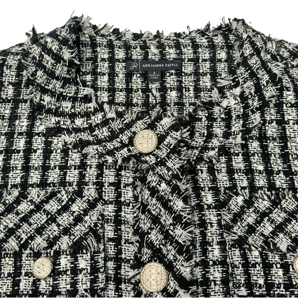 Adrianna Papell Black & White Crew Neck Long-Sleeve Tweed Blazer Size Small - Image 7