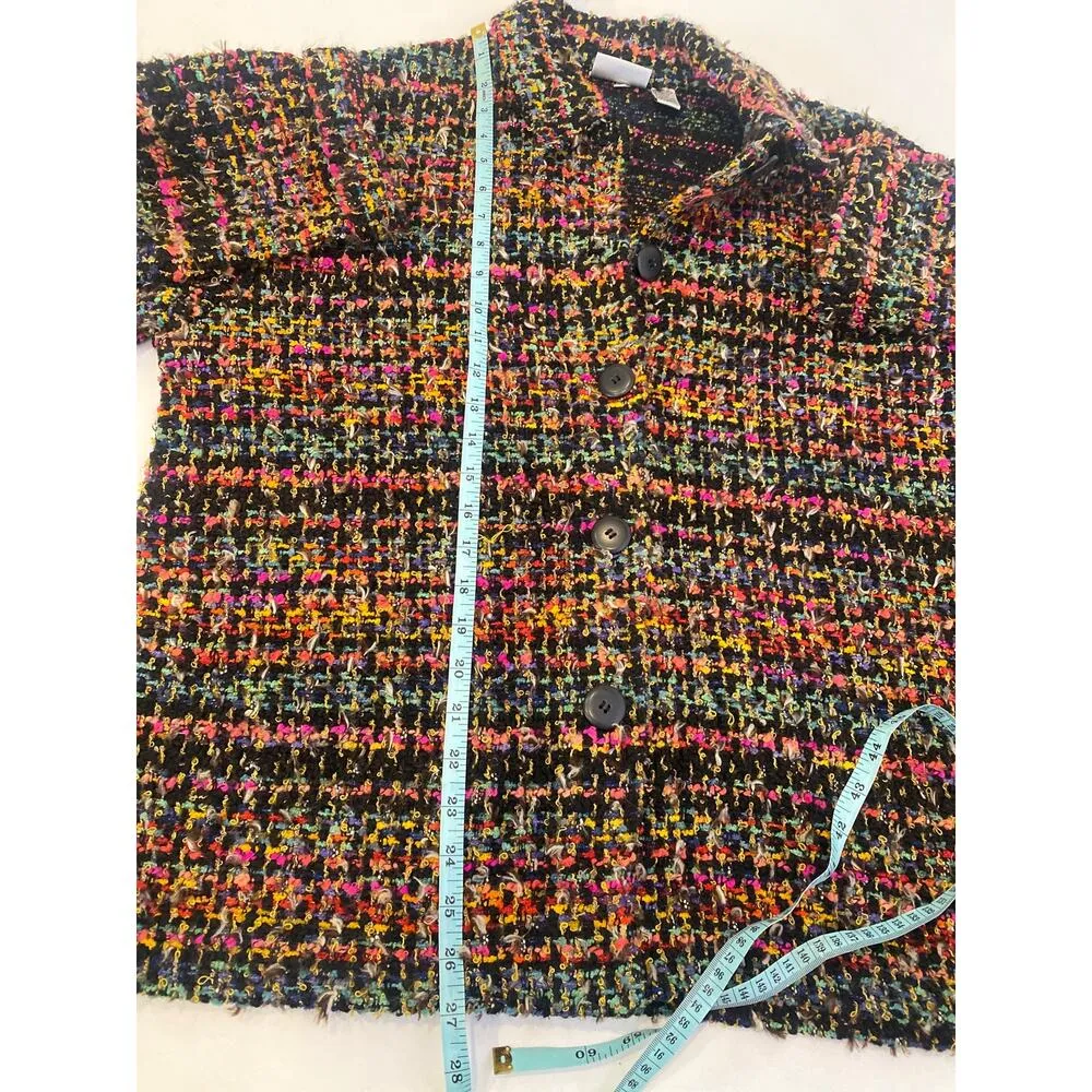 Chico’s Design Colorful Boucle Knit Vintage Tweed Button Closure Blazer EUC Sz L - Image 11