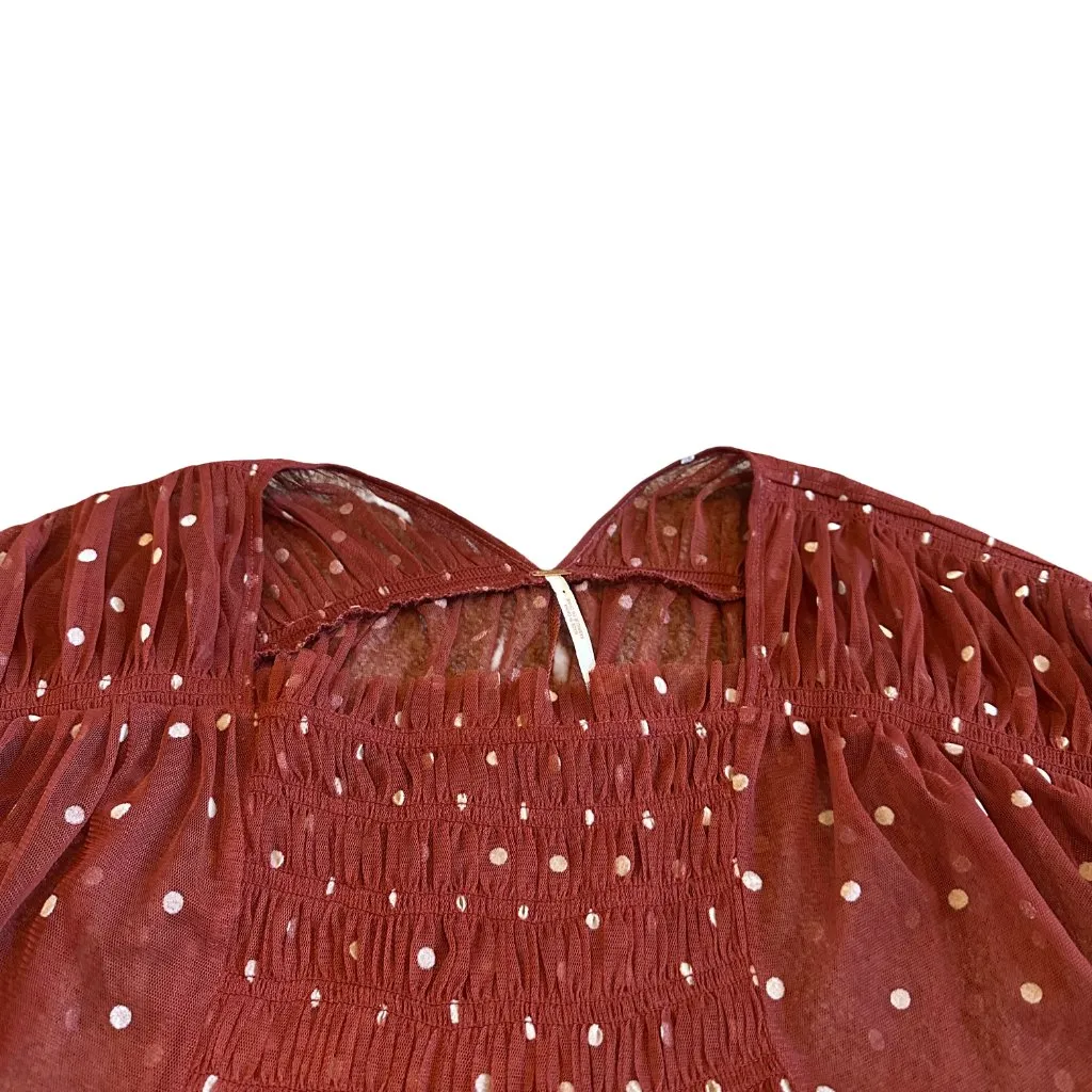 Free People Rust Orange Polka Dot Babydoll Top Sheer Chiffon Size Small Women's - Image 2