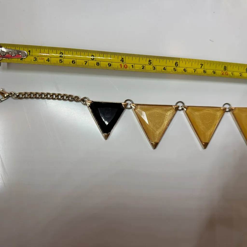 VTG BLACKLIGHT REFLECTIVE Mika Signed Triangles Chunky Statement Necklace Retro Gold - Image 8