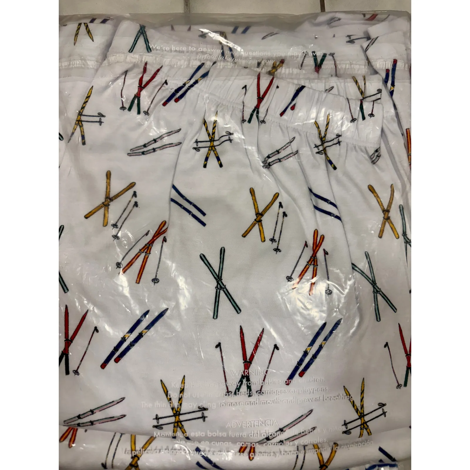 Lake Pajamas Pima Crew Long Short Set Vintage Skis Sz XL New NWT White - Image 3