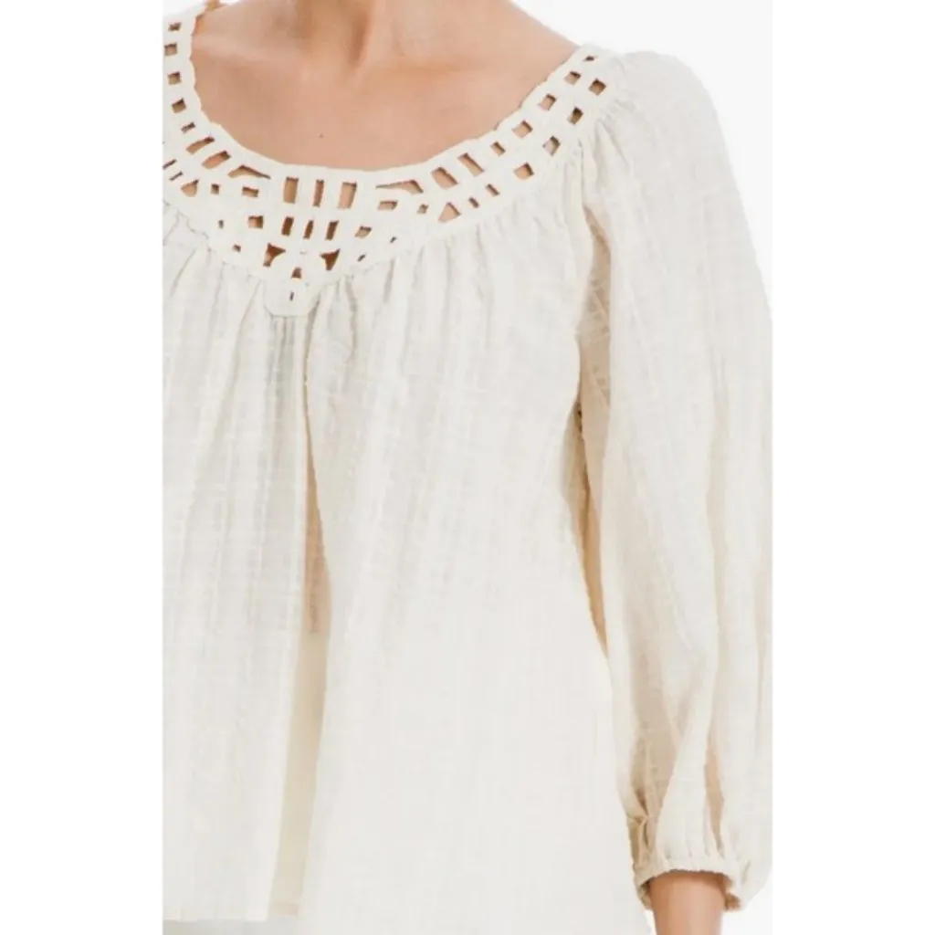 💕MAX STUDIO💕 Openwork Bubble Sleeve Top ~ Antique White Small S NWT - Image 4