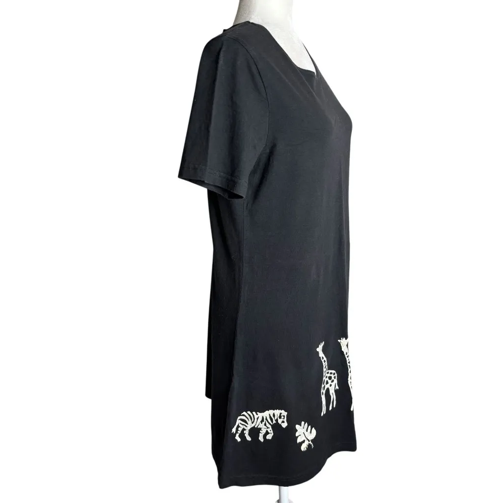 Vintage 90s Coconut Bay Black Petite Medium TShirt Dress Animal Stamped Painted - Image 5