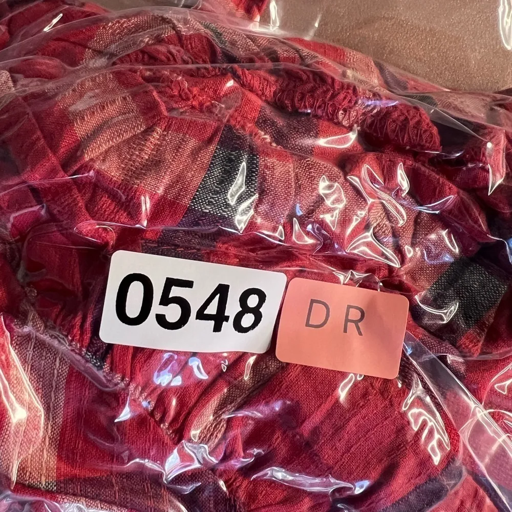 Women's lightweight ruffle strap mini midi dress red blue plaid Vintage doll S. - Image 9