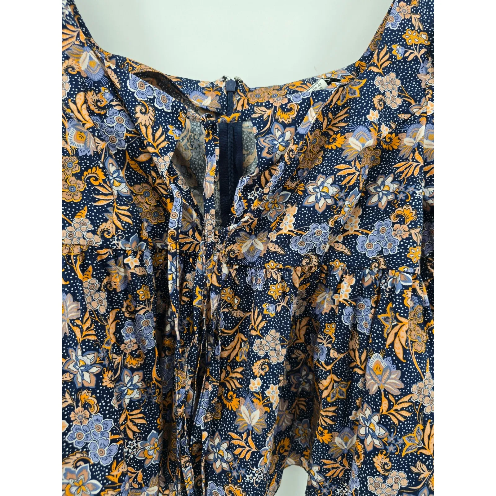 TOPSHOP Floral Print Long Sleeve Tie Front Square Neck Peasant Blouse Top US 10 - Image 2