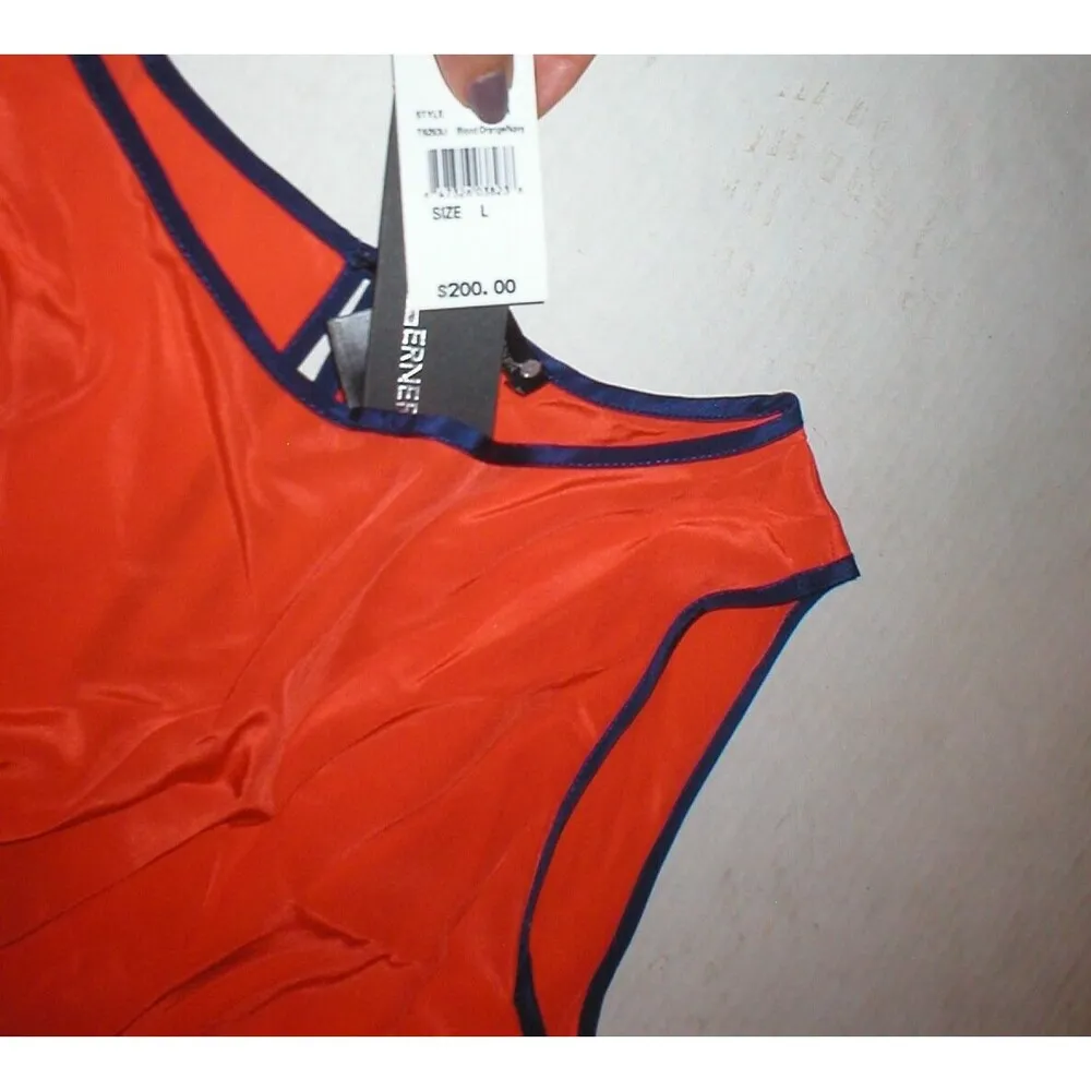 New Womens NWT $200 David Lerner Collection Silk Top Blouse Orange Blue XS USA - Image 4