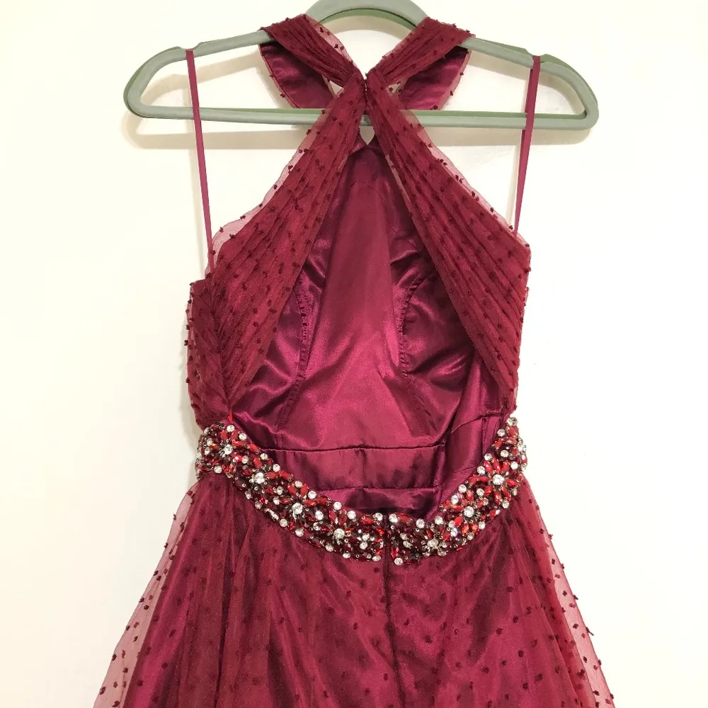 Mac Duggal Halter Neck Beaded Bodice Net Ball Gown - Image 9