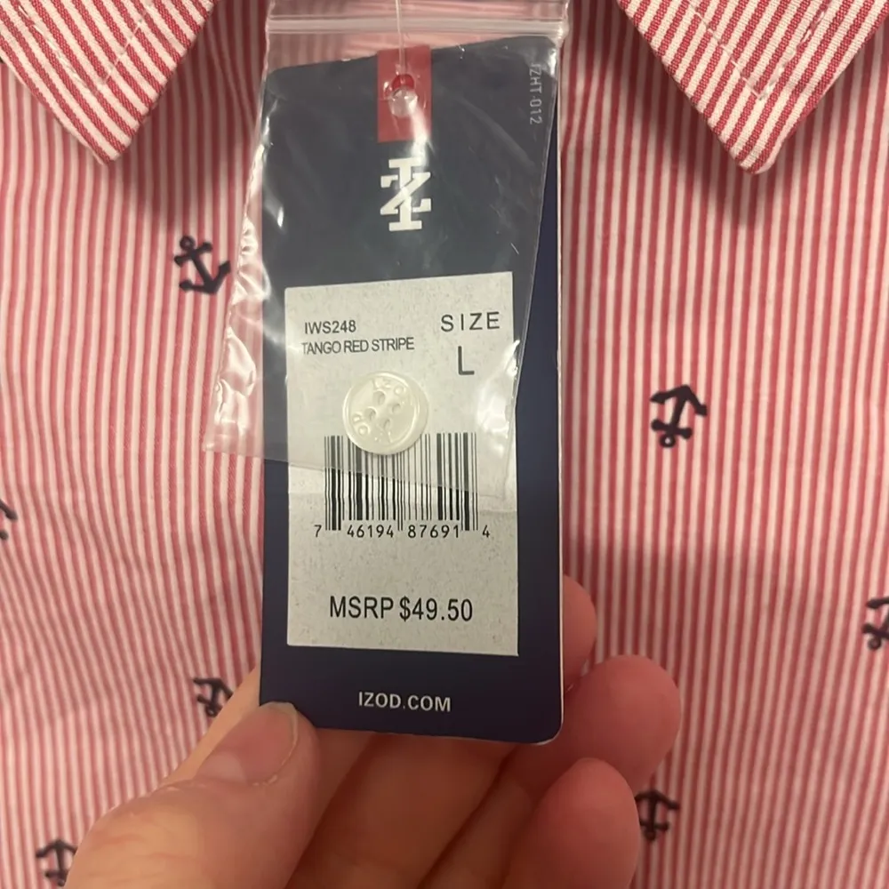 NWT IZOD Red White Blue Nautical Anchor Boating Button Down Shirt Size Large - Image 8