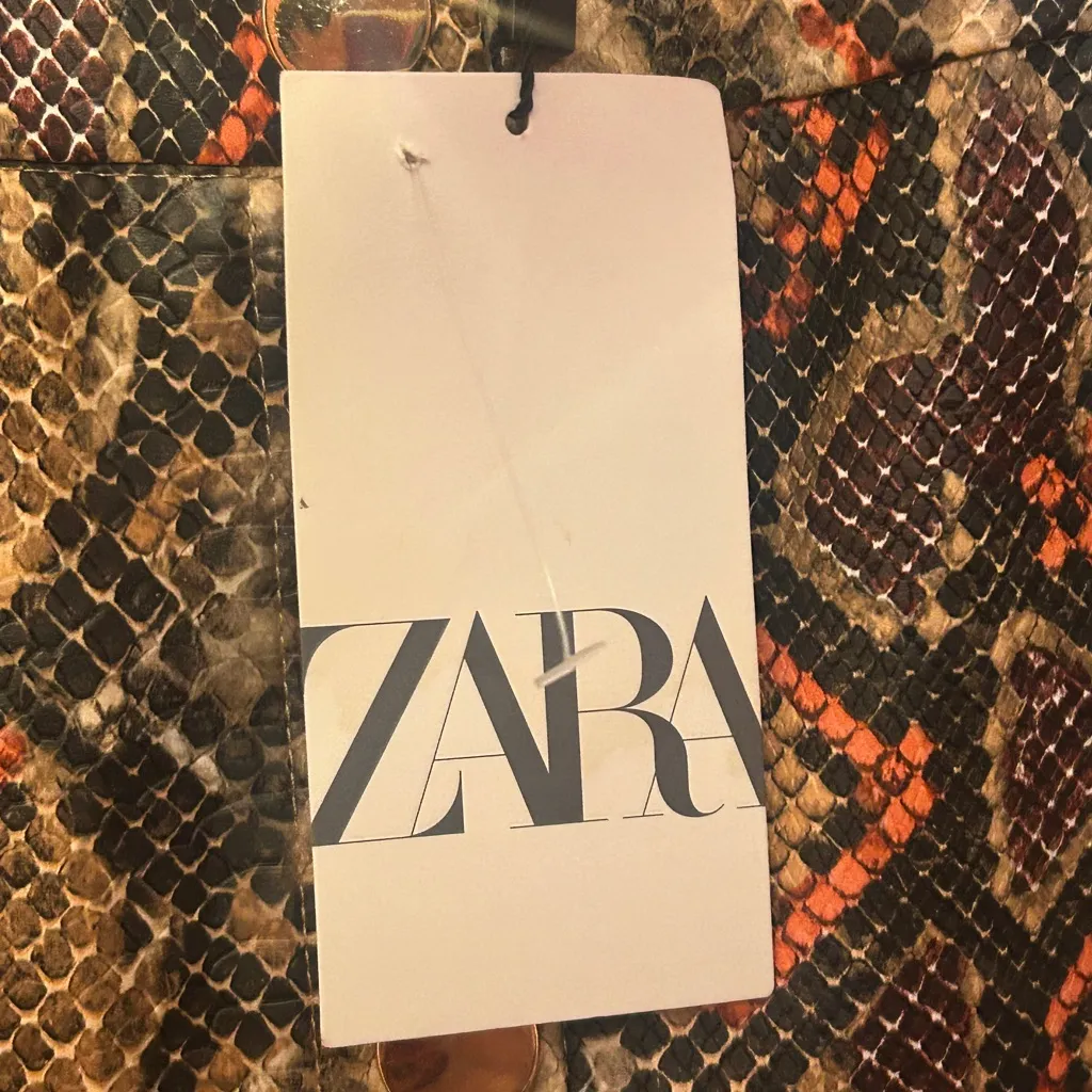 NWT Zara High Waist Snakeskin Print Skirt Orange Brown Midi Size S Office Baddie - Image 7
