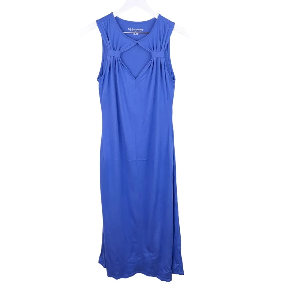 Soft Surroundings Samba Blue Cutout Neckline Sleeveless Maxi Dress Petite XS - Image 3