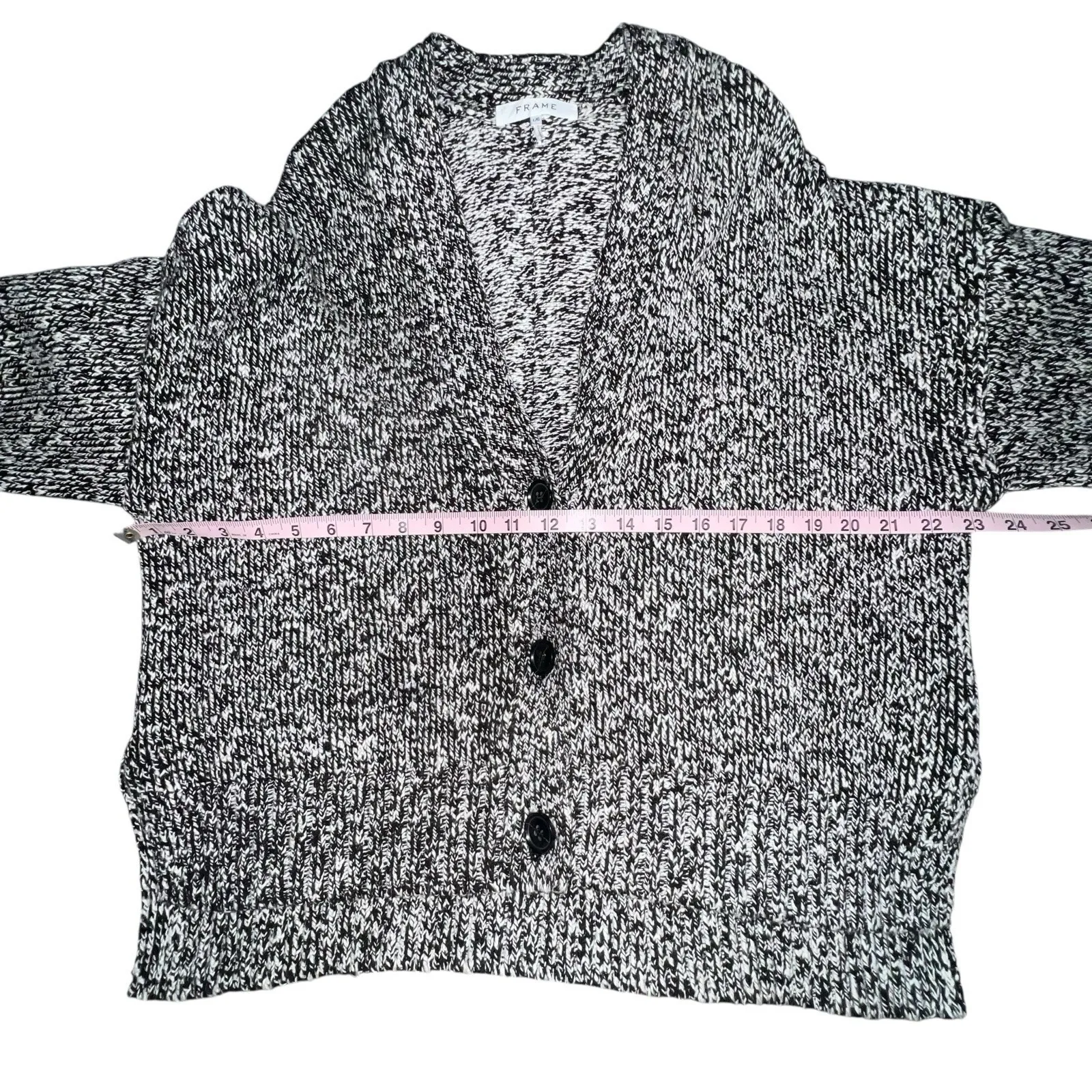 Frame Oversized Marled Chunky Knit Cardigan Size Large Gray Black Sweater Button - Image 7