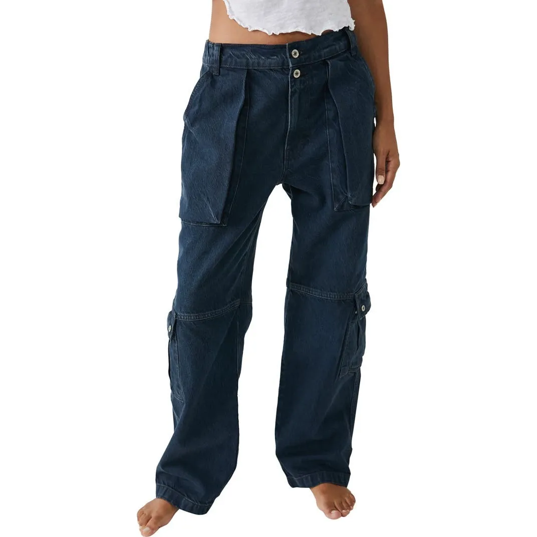 Free People We The Free Black Wash Marx Cargo Baggy Laid Back Pants Jeans - Image 2